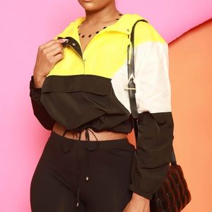 Swank A Posh Pull Over Color Block Windbreaker - Black/Yellow Size/1X
